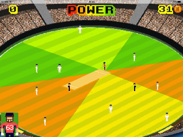 A screenshot from the iOS game Flicky Cricket