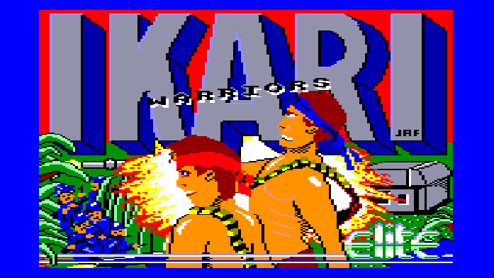 The loading screen from Ikari Warriors on the Amstrad CPC.