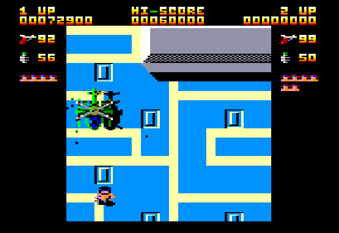 A screenshot taken from Ikari Warriors for the Amstrad CPC range of computers.