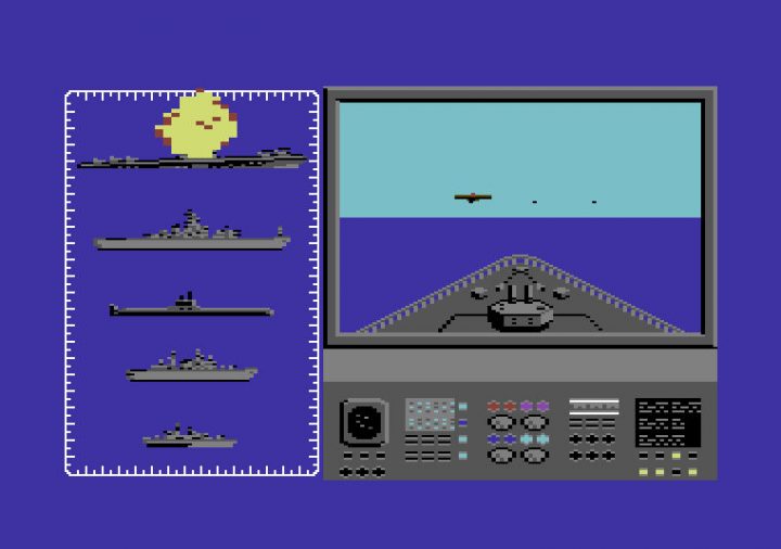 A screenshot from the C64 version of Battleships.