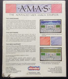 The back of the AMAS (Advanced MIDI Amiga Sampler) box.