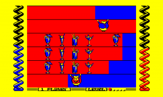 A screenshot from the Amstrad CPC version of Harvey Headbanger.