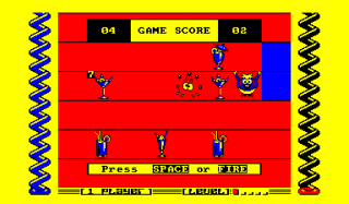 A screenshot from the Amstrad CPC version of Harvey Headbanger.